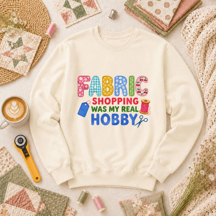 Fabric Shopping Was My Real Hobby Long Sleeve - Natural