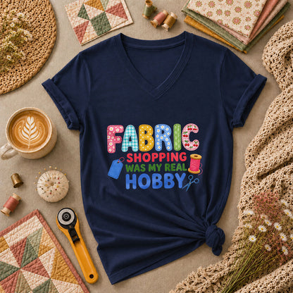 Fabric Shopping Was My Real Hobby Women's V-Neck - Navy