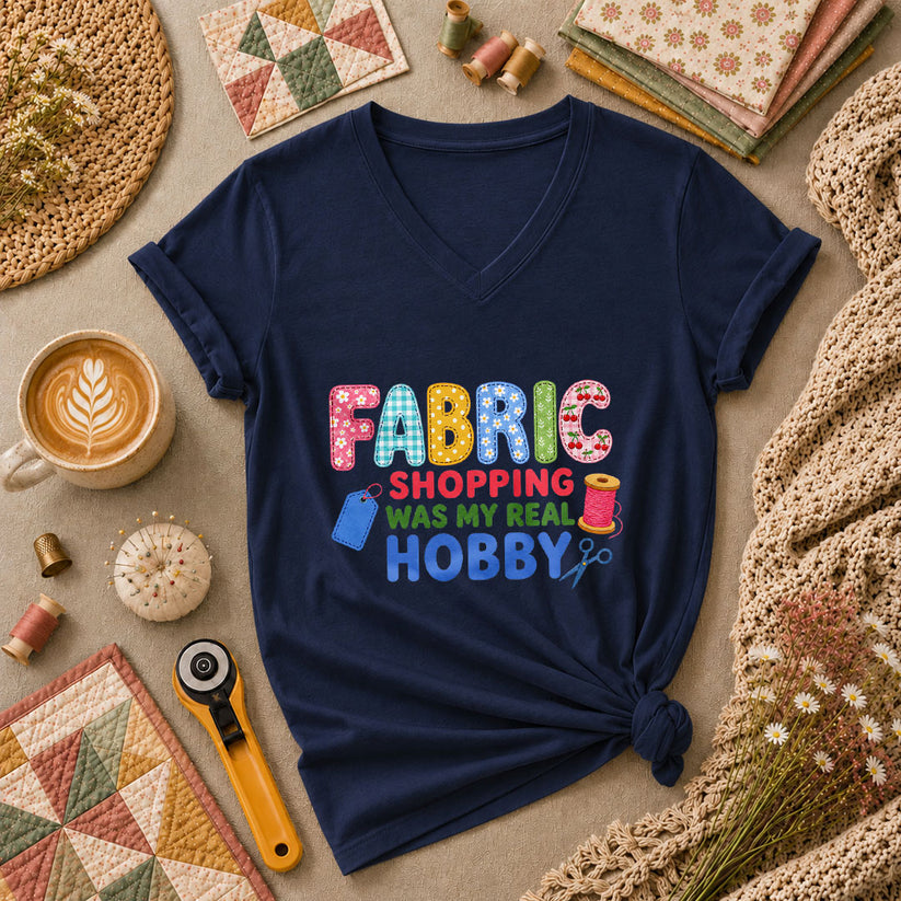 Fabric Shopping Was My Real Hobby Women's V-Neck - Navy