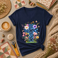 Faith Cross Quilt Blocks Wildflowers Butterfly Women's V-Neck