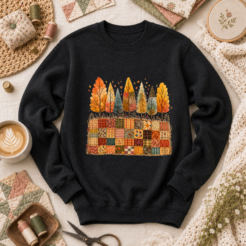 Fall Trees Patchwork Quilt Long Sleeve - Black