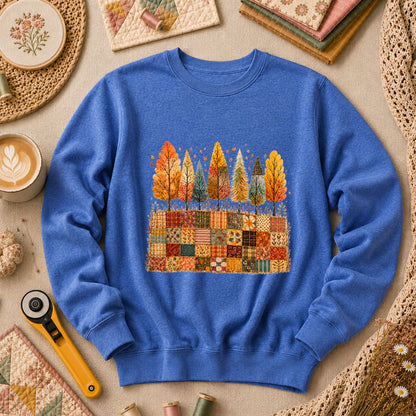 Fall Trees Patchwork Quilt Long Sleeve - Heather True Royal