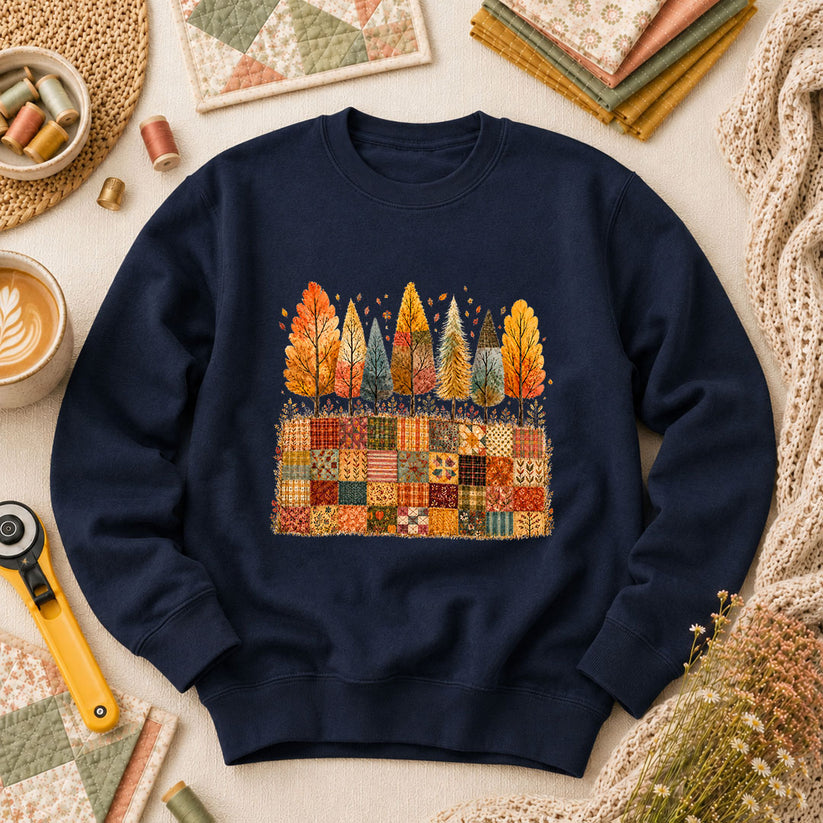 Fall Trees Patchwork Quilt Long Sleeve - Navy