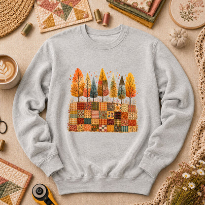 Fall Trees Patchwork Quilt Long Sleeve - Sport Grey