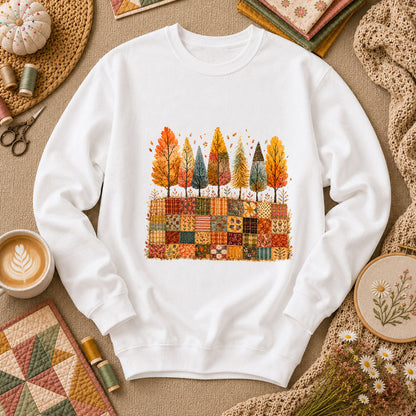Fall Trees Patchwork Quilt Long Sleeve - White