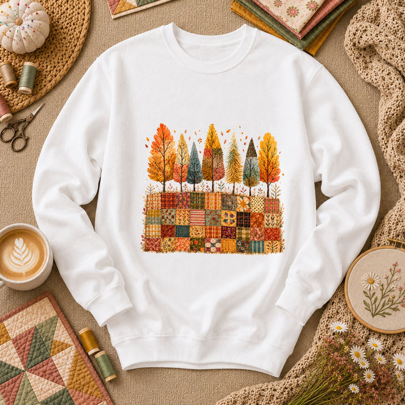 Fall Trees Patchwork Quilt Long Sleeve - White