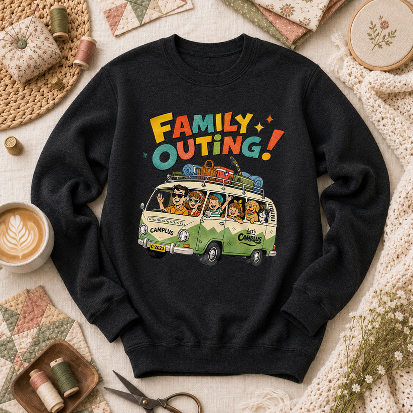 Family Outing Camping Van Long Sleeve - Black
