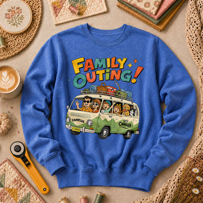Family Outing Camping Van Long Sleeve - Heather True Royal