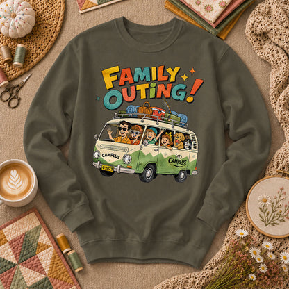 Family Outing Camping Van Long Sleeve - Military Green