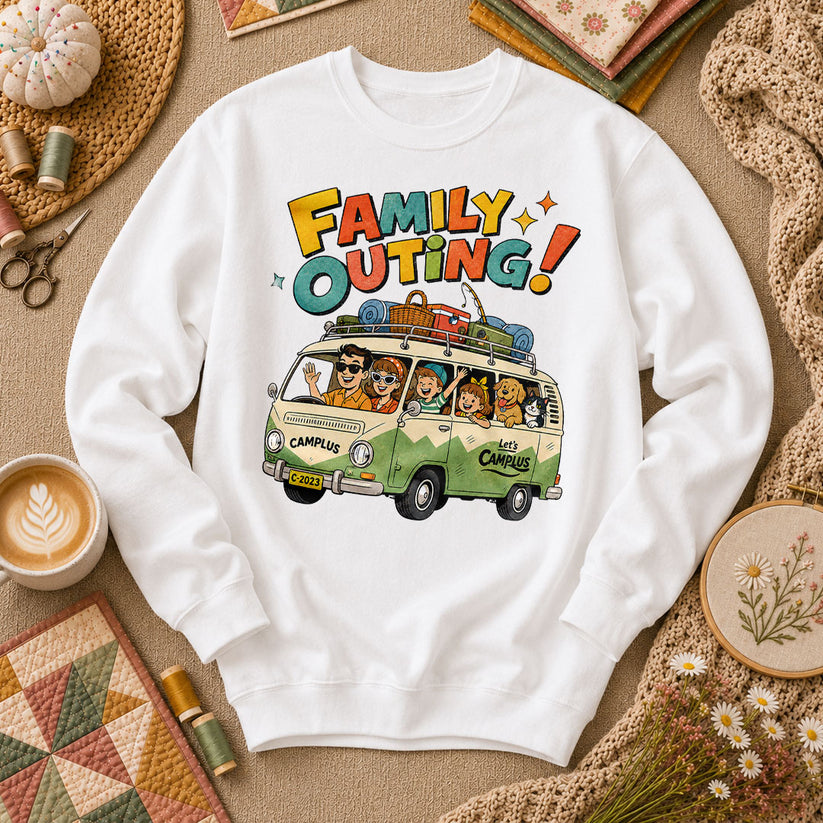 Family Outing Camping Van Long Sleeve - White