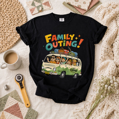 Family Outing Camping Van T-Shirt - Black