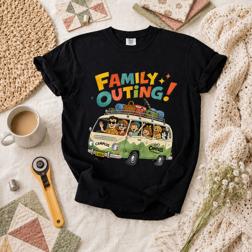Family Outing Camping Van T-Shirt - Black