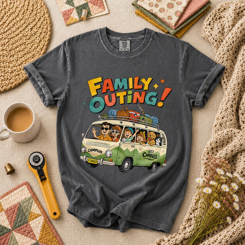 Family Outing Camping Van T-Shirt - Grey