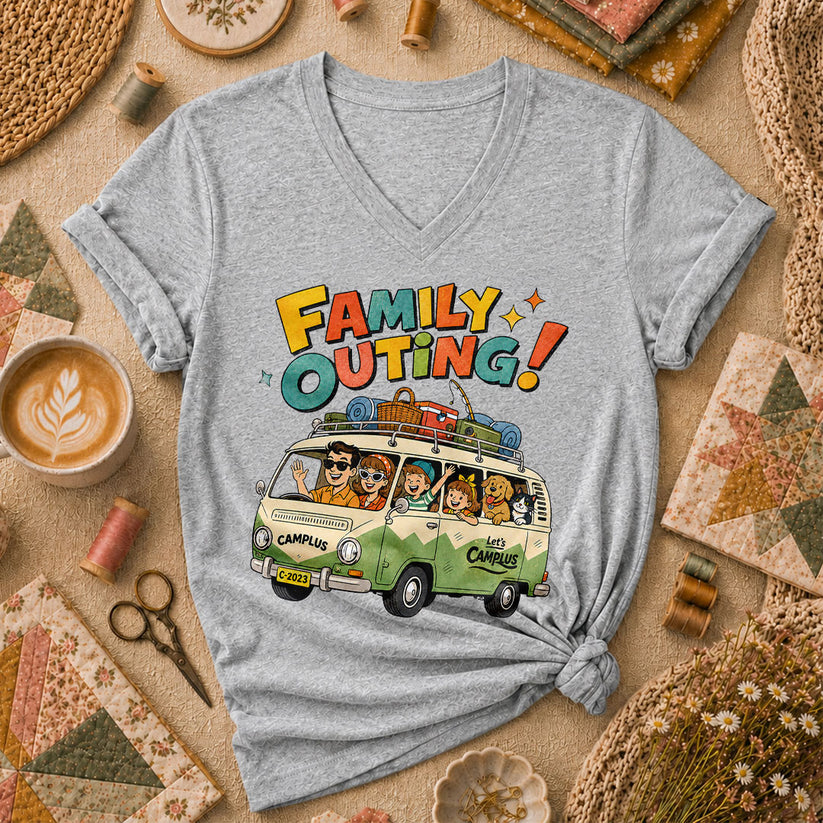 Family Outing Camping Van Women's V-Neck - Sport Grey