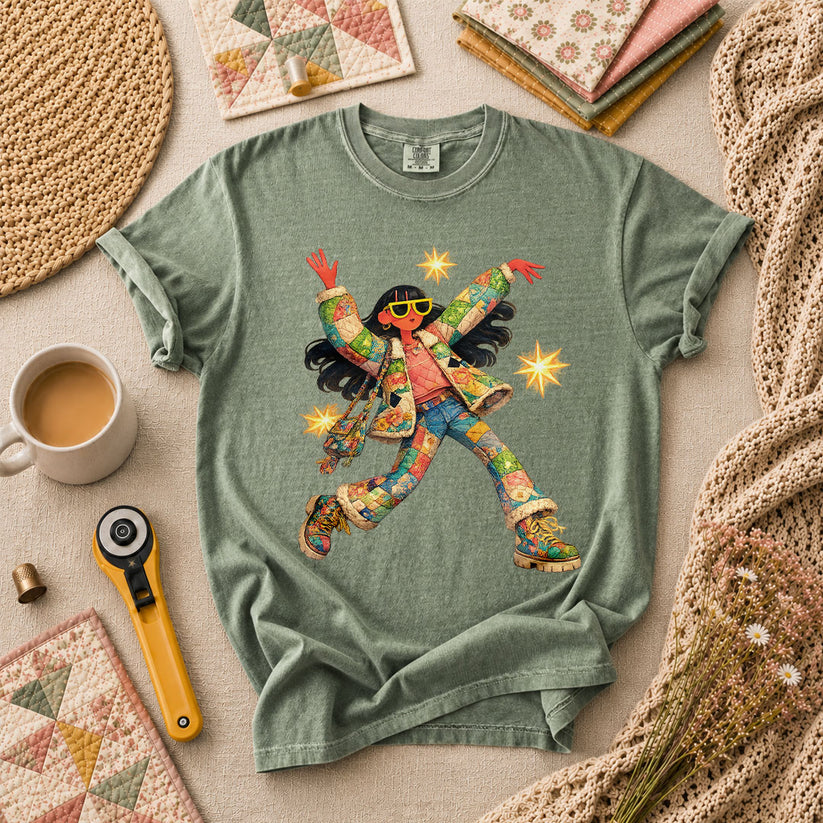 Fantasy Girl Patchwork T-Shirt - Forest Green