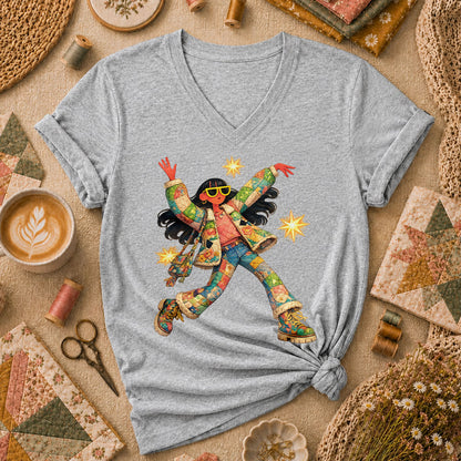 Fantasy Girl Patchwork Women's V-Neck - Sport Grey