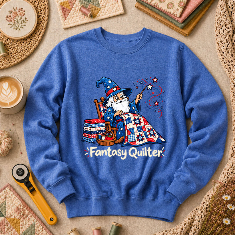 Fantasy Quilter Wizard Patriotic Long Sleeve - Heather True Royal