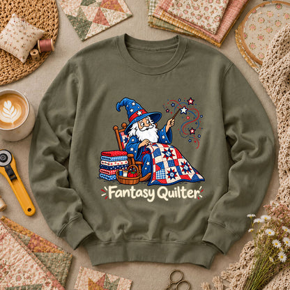 Fantasy Quilter Wizard Patriotic Long Sleeve - Military Green