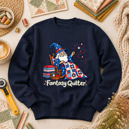 Fantasy Quilter Wizard Patriotic Long Sleeve - Navy