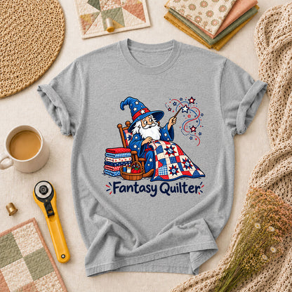 Fantasy Quilter Wizard Patriotic T-Shirt - Athletic Heather