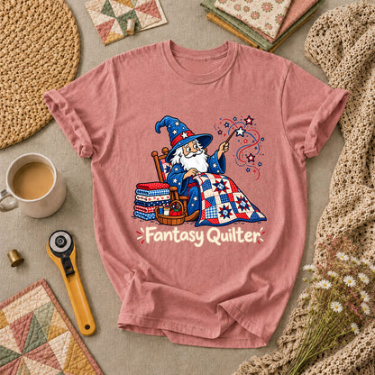 Fantasy Quilter Wizard Patriotic T-Shirt - Heather Mauve