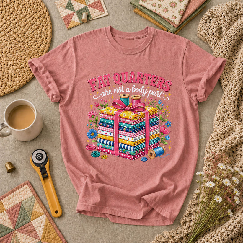 Fat Quarters Are Not A Body Part Fabric Stack T-Shirt - Heather Mauve
