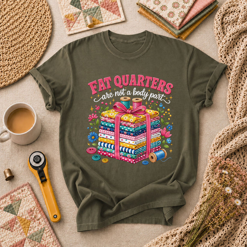 Fat Quarters Are Not A Body Part Fabric Stack T-Shirt - Military Green