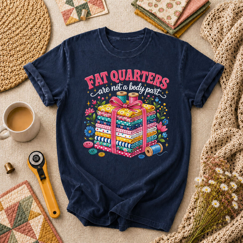 Fat Quarters Are Not A Body Part Fabric Stack T-Shirt - Navy