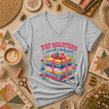 Fat Quarters Are Not A Body Part Fabric Stack Women's V-Neck - Athletic Heather