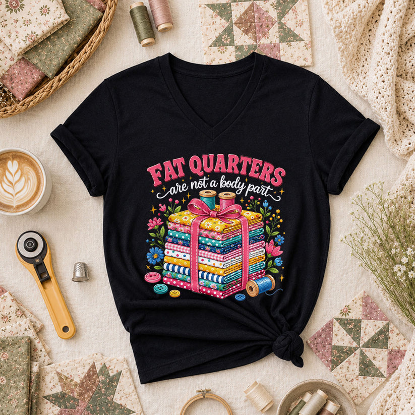 Fat Quarters Are Not A Body Part Fabric Stack Women's V-Neck - Black