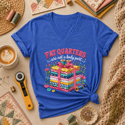 Fat Quarters Are Not A Body Part Fabric Stack Women's V-Neck - Heather True Royal