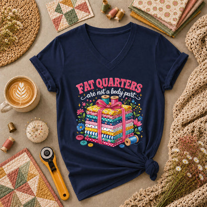 Fat Quarters Are Not A Body Part Fabric Stack Women's V-Neck - Navy