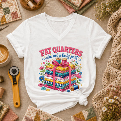 Fat Quarters Are Not A Body Part Fabric Stack Women's V-Neck - White