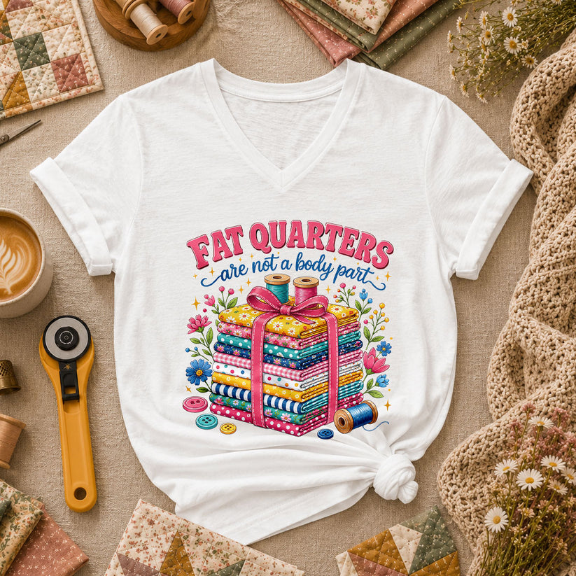 Fat Quarters Are Not A Body Part Fabric Stack Women's V-Neck - White