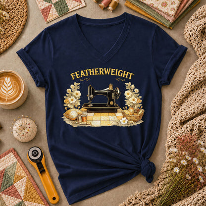 Featherweight Vintage Sewing Machine Women's V-Neck - Navy