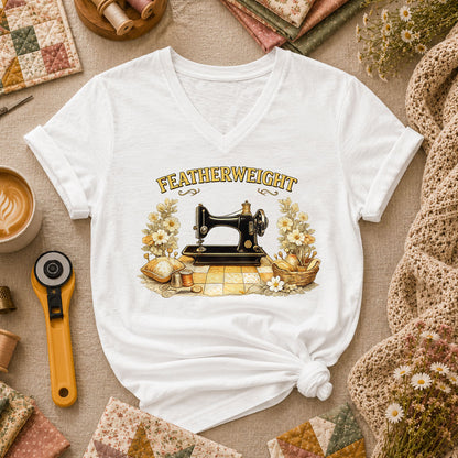 Featherweight Vintage Sewing Machine Women's V-Neck - White