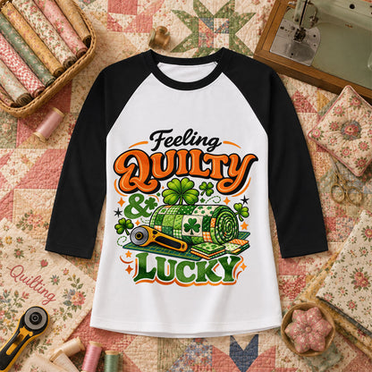 Feeling Quilty And Lucky Shamrock Raglan Sleeve - Black
