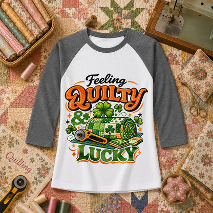 Feeling Quilty And Lucky Shamrock Raglan Sleeve - Deep Heather