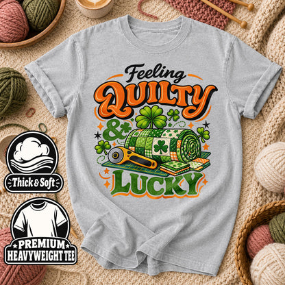 Feeling Quilty And Lucky Shamrock T-Shirt - Athletic Heather