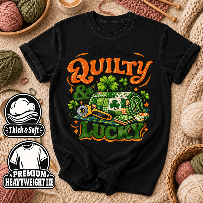 Feeling Quilty And Lucky Shamrock T-Shirt - Black