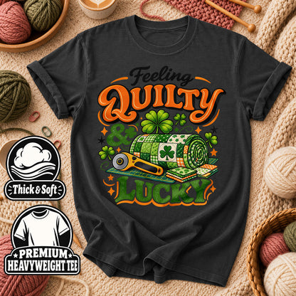 Feeling Quilty And Lucky Shamrock T-Shirt - Dark Heather Grey