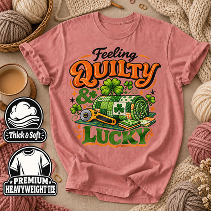 Feeling Quilty And Lucky Shamrock T-Shirt - Heather Mauve