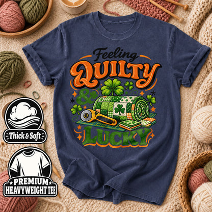Feeling Quilty And Lucky Shamrock T-Shirt - Heather Navy