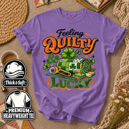 Feeling Quilty And Lucky Shamrock T-Shirt - Heather Team Purple