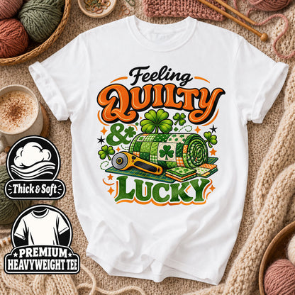 Feeling Quilty And Lucky Shamrock T-Shirt - White