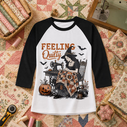 Feeling Quilty Witch Halloween Raglan Sleeve - Black