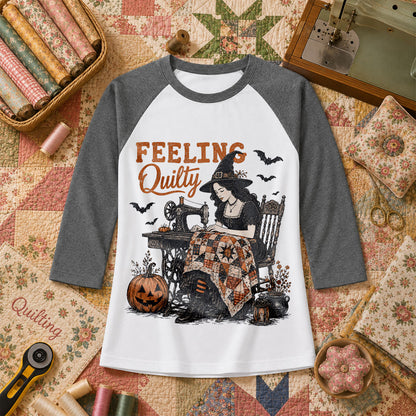 Feeling Quilty Witch Halloween Raglan Sleeve - Deep Heather