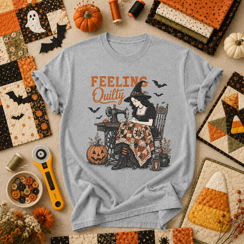 Feeling Quilty Witch Halloween T-Shirt - Athletic Heather