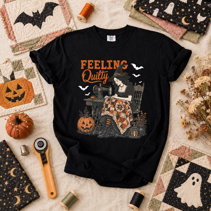 Feeling Quilty Witch Halloween T-Shirt - Black