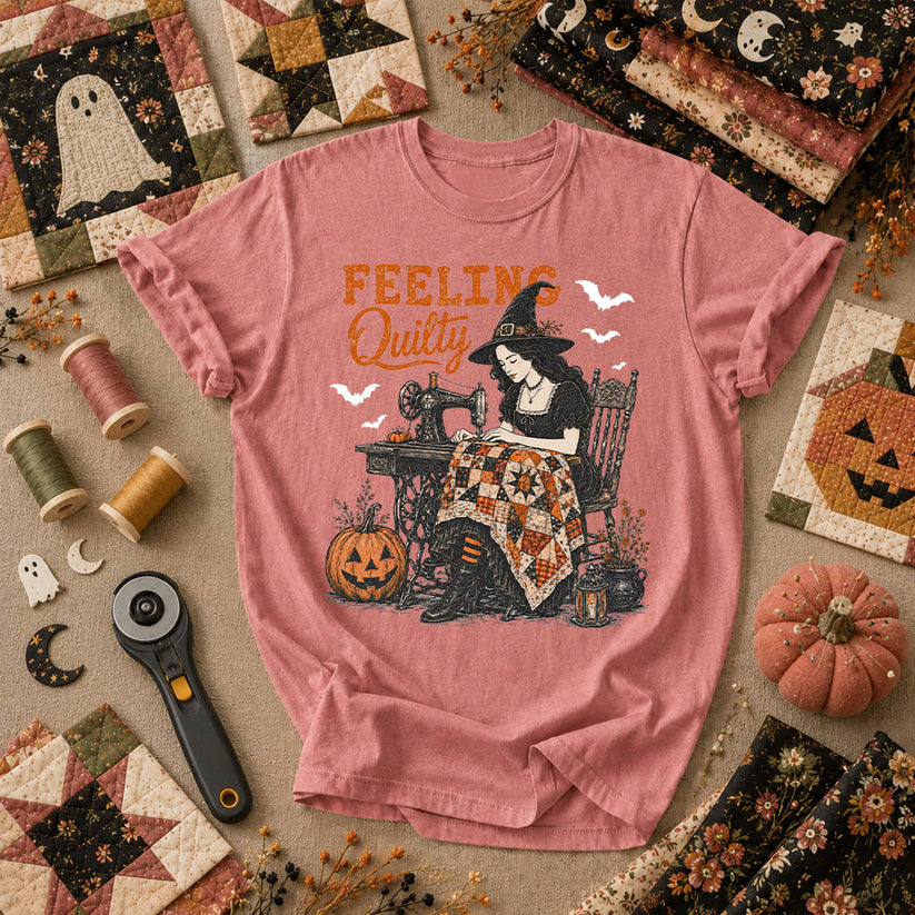 Feeling Quilty Witch Halloween T-Shirt - Heather Mauve